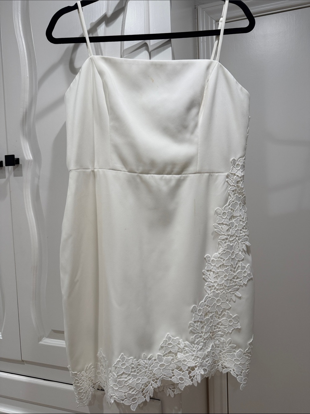 BCBGMaxAzria White Lace-Trim Mini Slip Dress